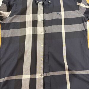 Burberry Black navy and Gray Plaid Button Down Shirt